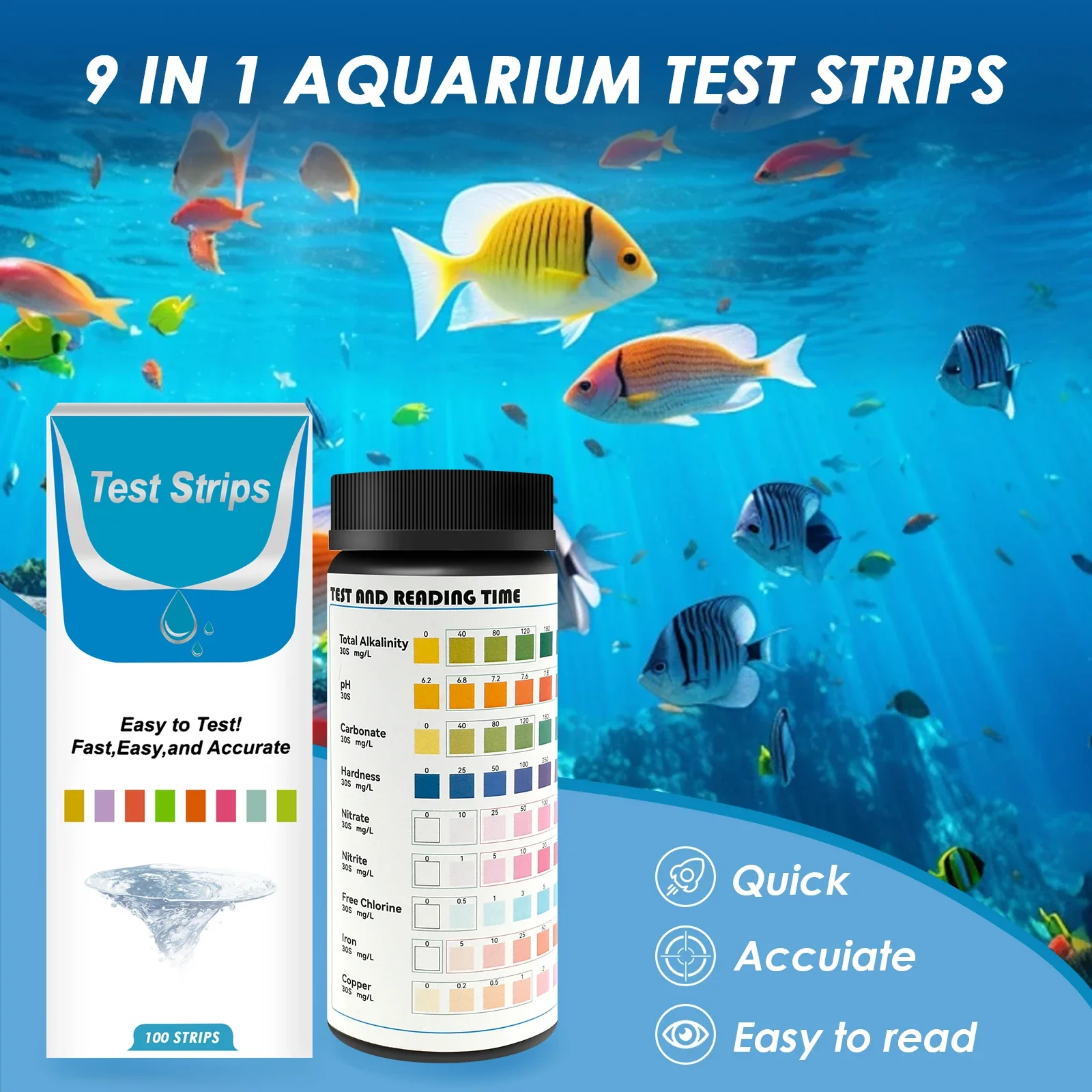 100 Pcs 9-IN-1 Aquarium Test F - Marine Aquarium Water Test Kit recension och pris
